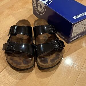 Birkenstock Arizona Black Patent Sandal, Size 41
